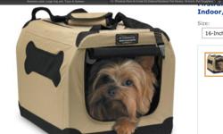Dog carrier 16x11x11 Used one time for a 5lb. puppy. Lightweight and good for indoor/outdoor. Mesh fabric supported by steel frame. Good for upto 10lb. pet.