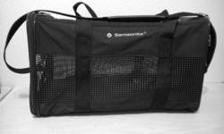 SAMSONITE SOFT SIDED CARRIER FOR SMALL DOG. MEETS REQUIREMENT TO FIT UNDER AIRLINE SEAT
10 X 10 X 17". COST NEW $65.00